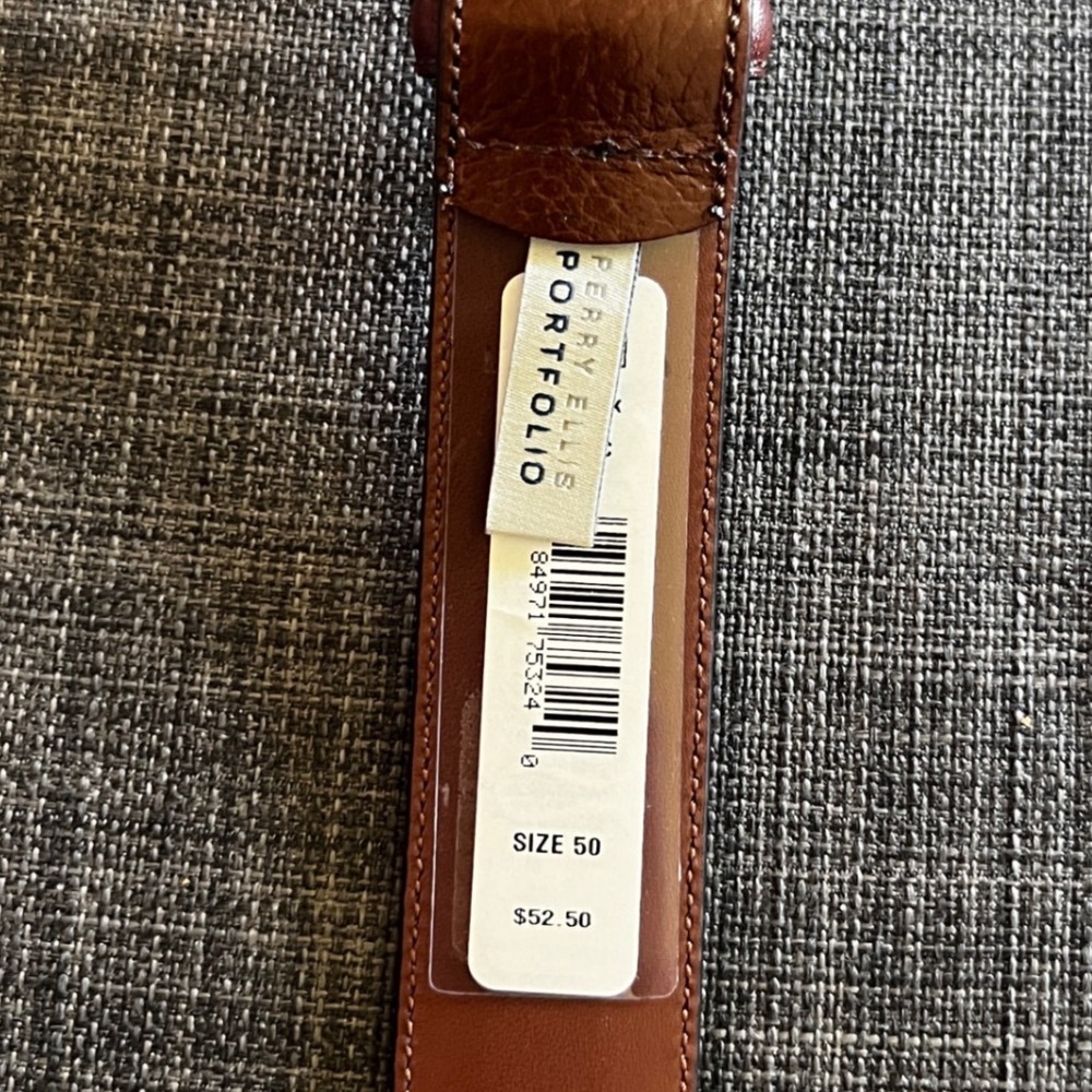 Perry Ellis Portfolio Leather Belt Brown‎ Size 50 Full Grain Cowhide NWT $52.50 - Picture 3 of 5